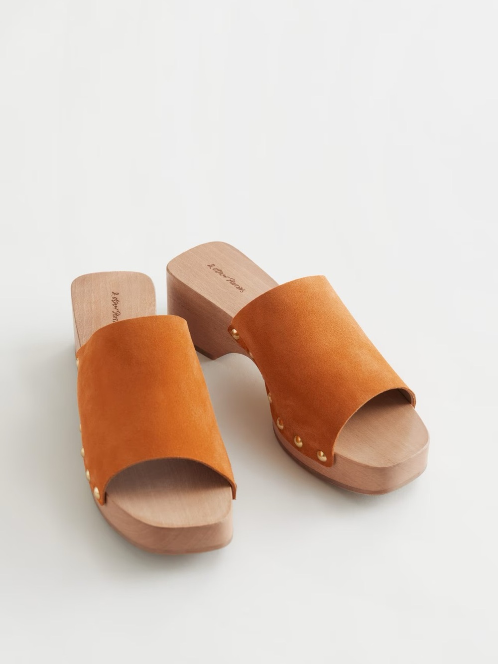 & Other Stories Studded Suede Wooden Clogs in Orange (Size 37, US 6-6.5)